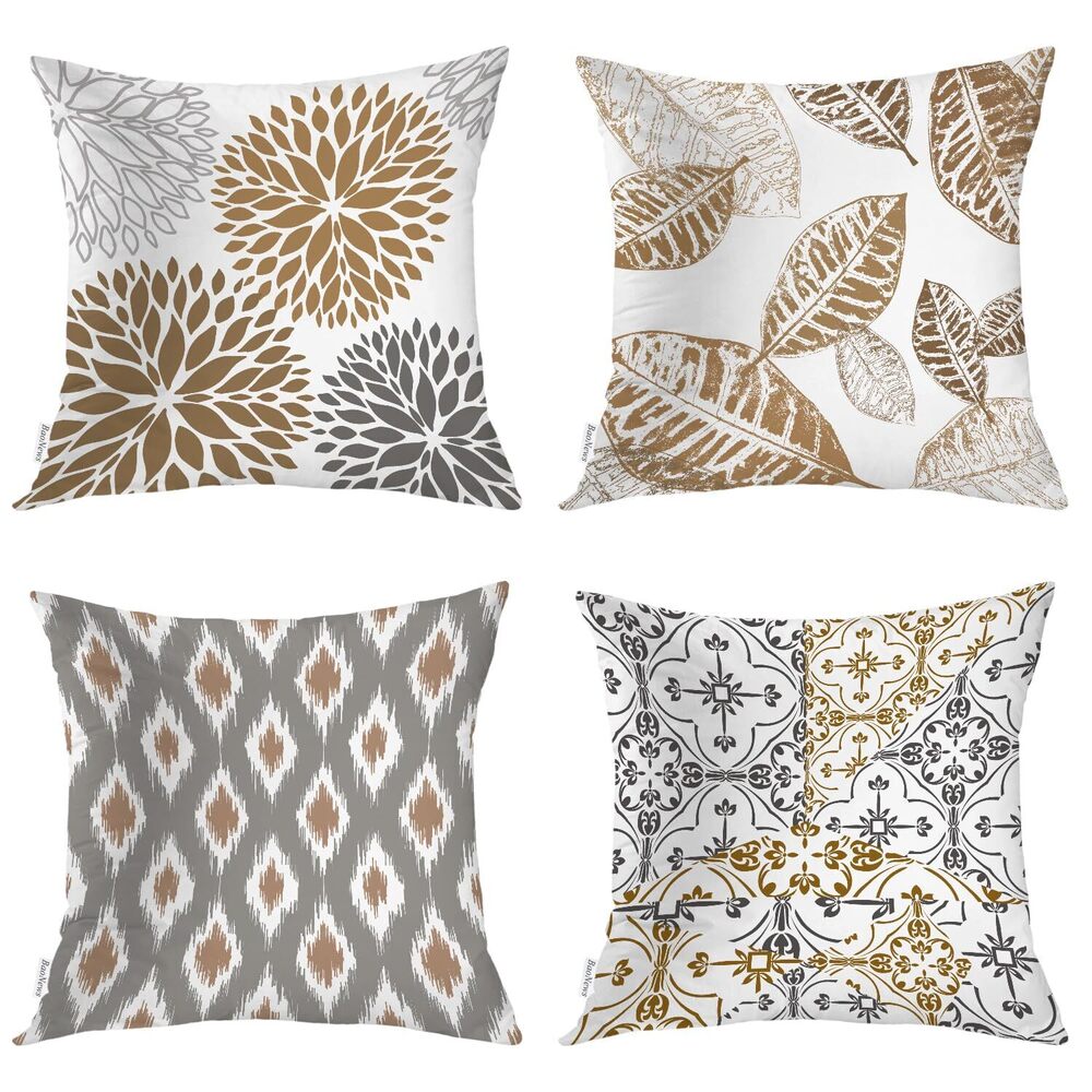 1579 Leaf Geometric Coffee Set of 4 Throw Pillow Covers,New Living Series